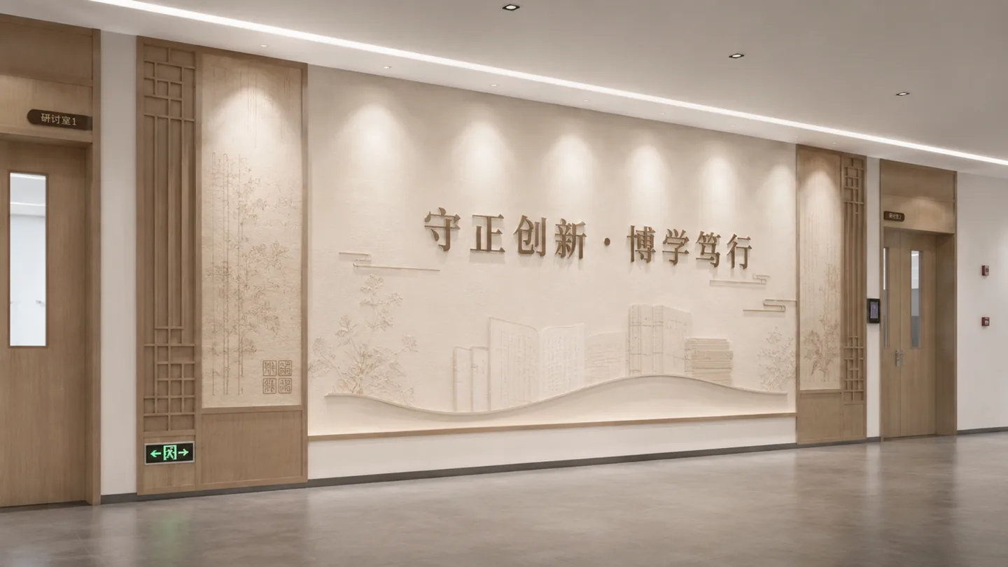 21号点位研讨室外墙精神标语墙效果图