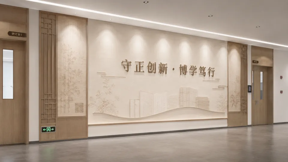 21号点位研讨室外墙精神标语墙效果图